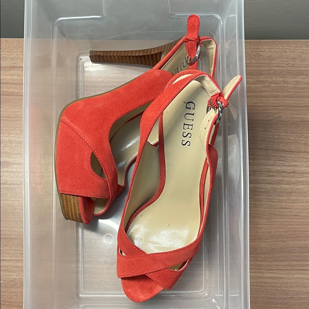 Guess Women's Bold Orange 5” Suede Heels